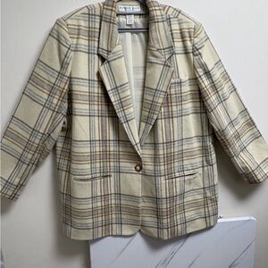 Vintage Kathryn Deene women’s plaid Blazer size 22/24 Beige Tan Checkered wool